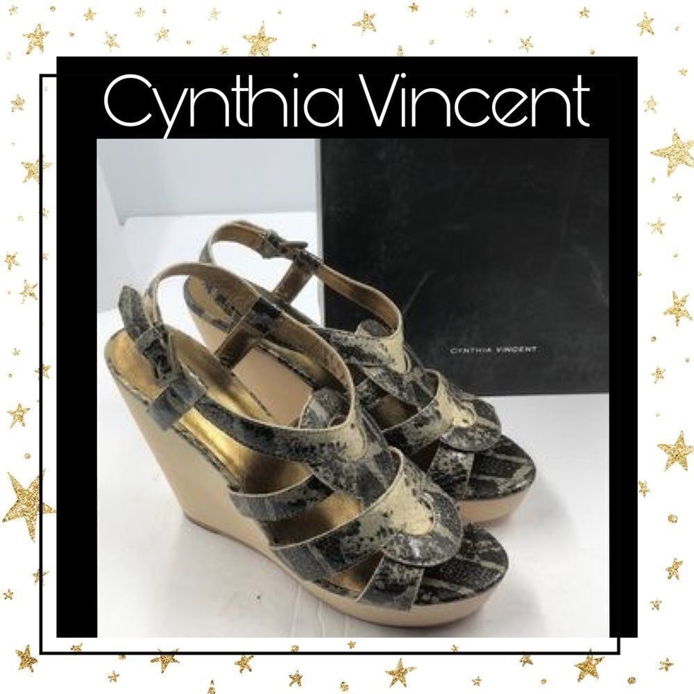 Cynthia Vincent Snake Wedge Sandals 9.5